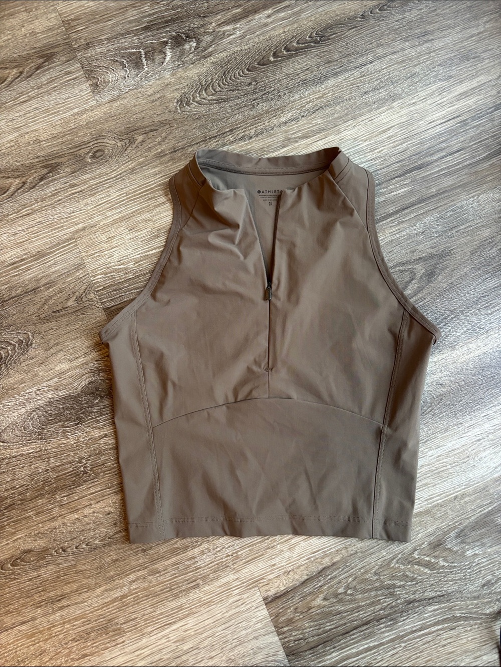 Athleta High-Neck Zip Tank in Taupe